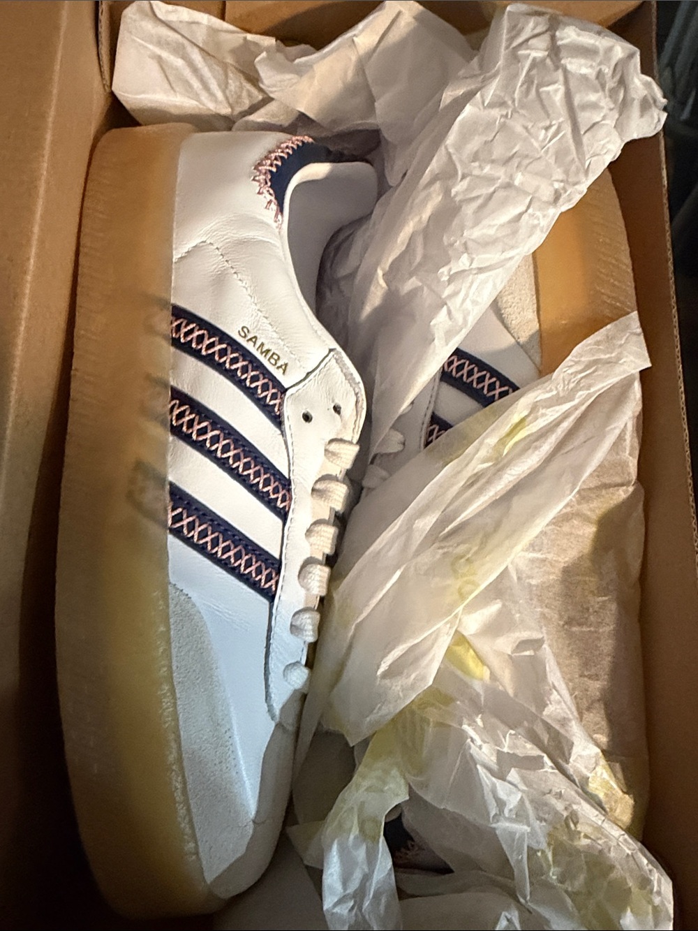 adidas Samba Sneakers in White with Navy and Gum